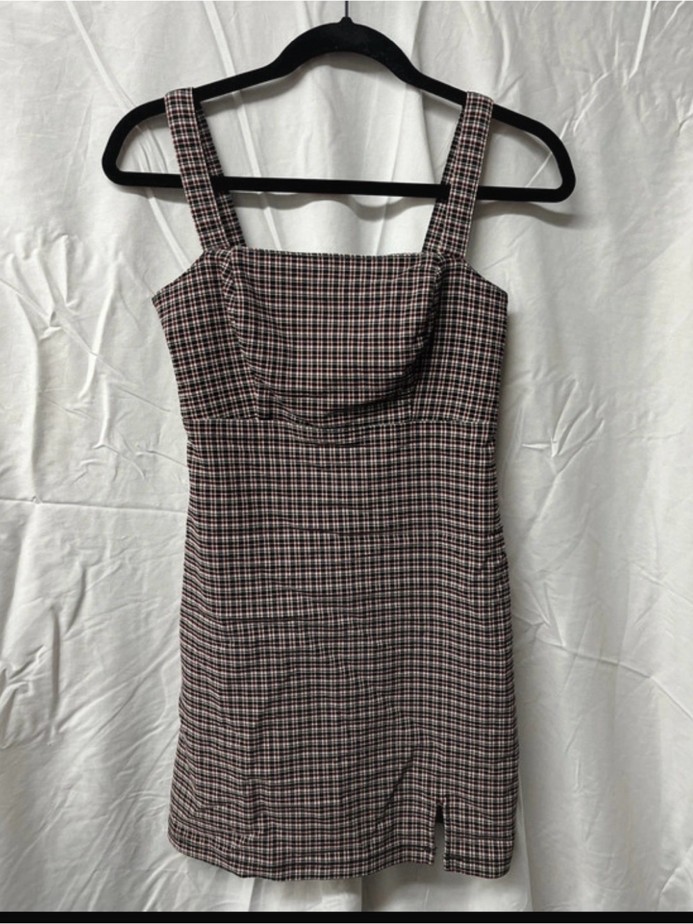 Hollister Plaid Square-Neck Mini Dress in Brown and Black